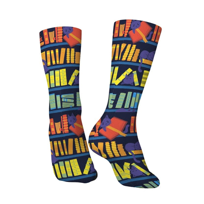 Library Bookshelf Crew Socks – Soft Breathable Unisex Socks for Book Lovers