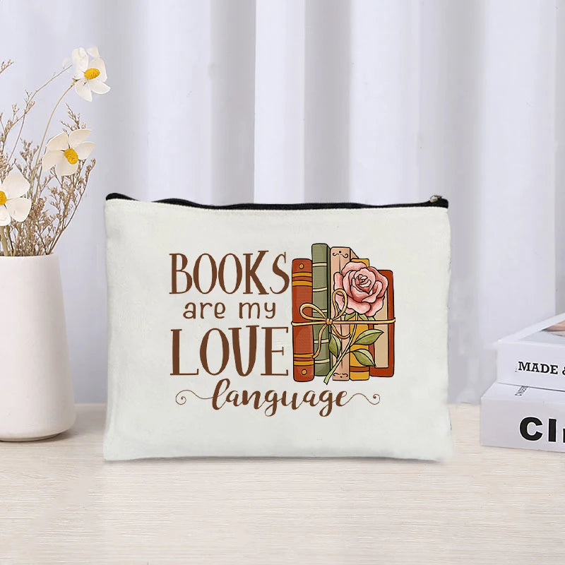 Book Lovers Canvas Pouch – Cute Organiser, Pencil Case & Makeup Bag