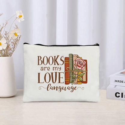 Book Lovers Canvas Pouch – Cute Organiser, Pencil Case & Makeup Bag